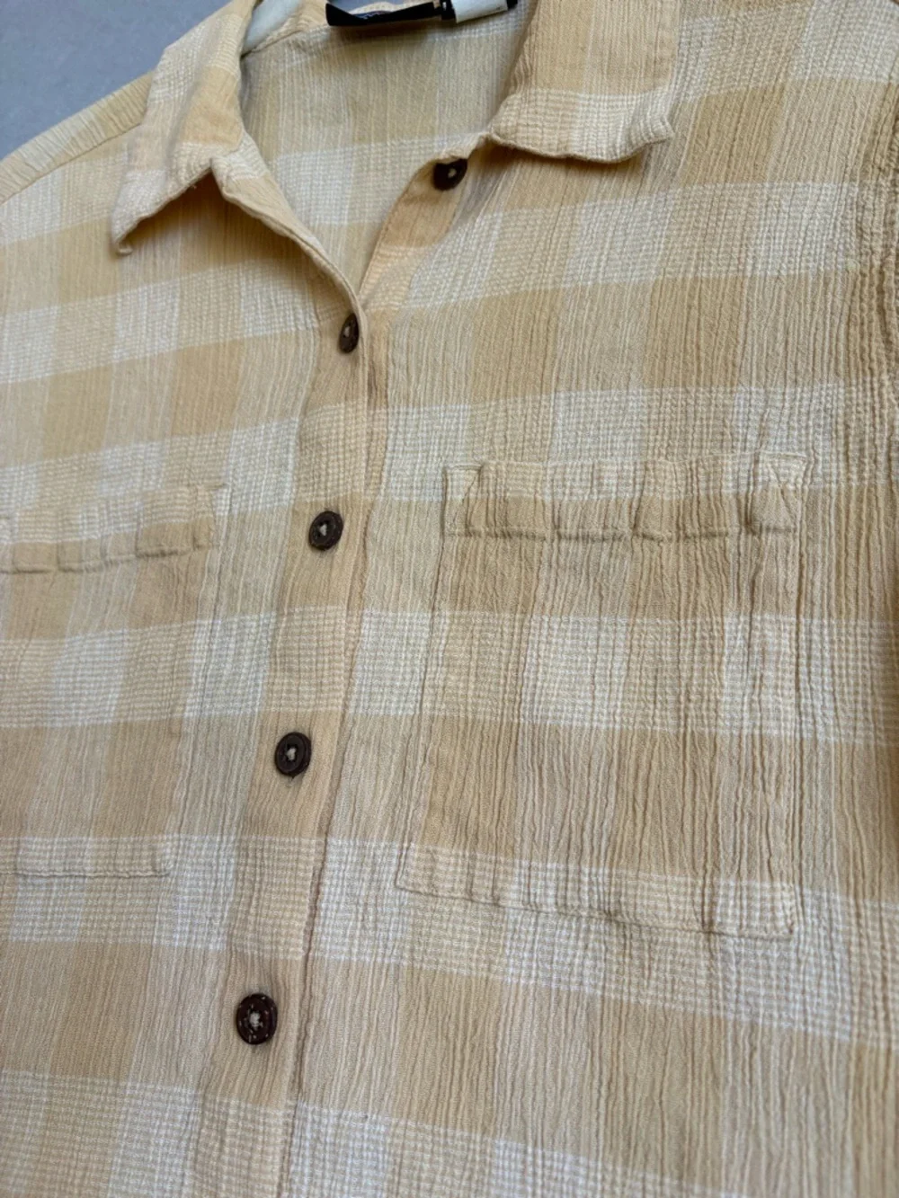Patagonia Mustard Yellow Gingham Short-Sleeve Cotton Outdoor Hiking Shirt szM - Picture 3 of 10